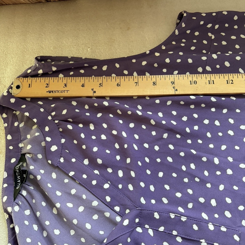 41 Hawthorne Sleeveless Top Women 2X Purple White Polka Dot Flowy Split Neck - Picture 7 of 10